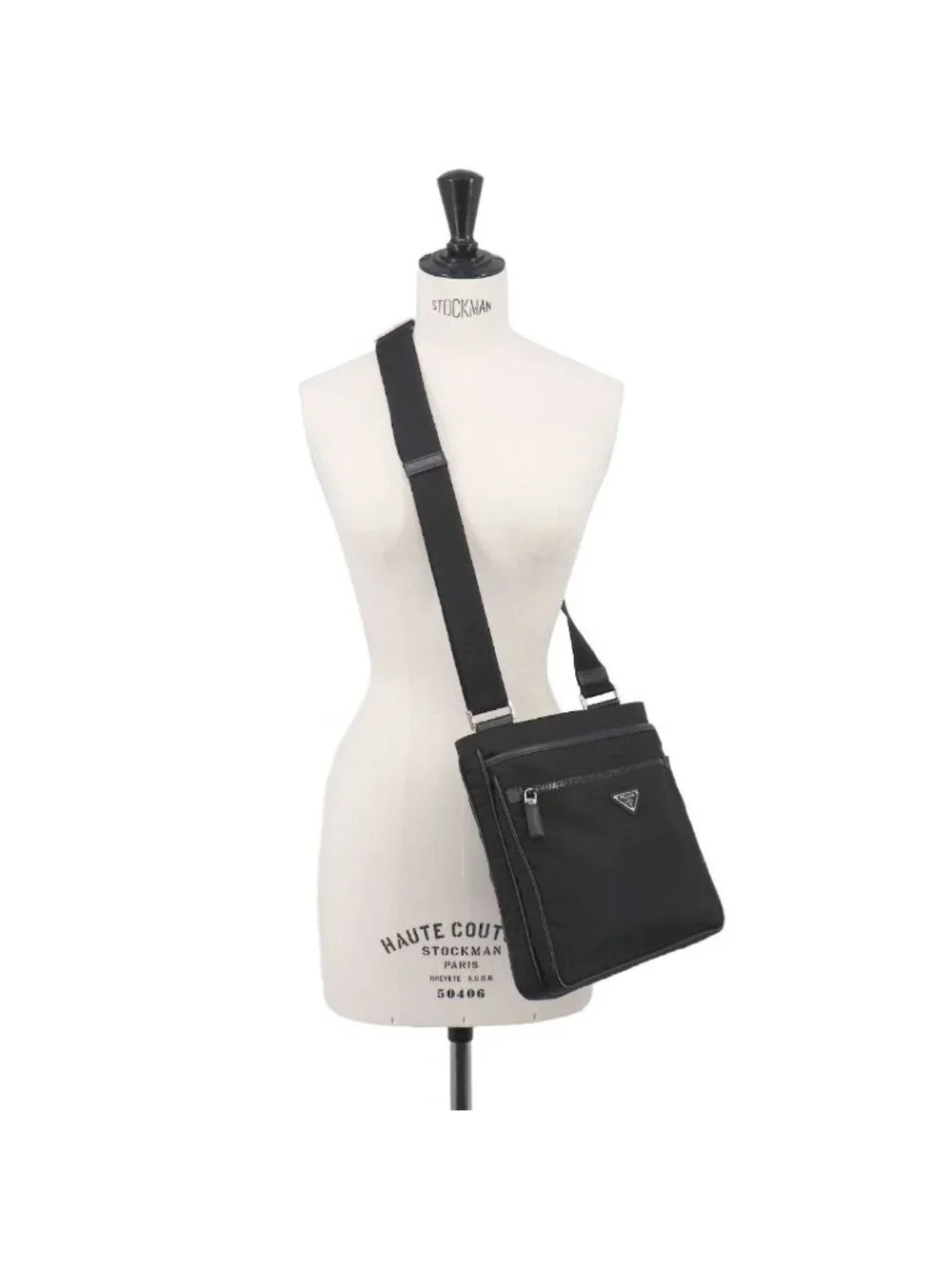 Prada Shoulder Bag Nylon Saffiano Leather Nero Black Silver
